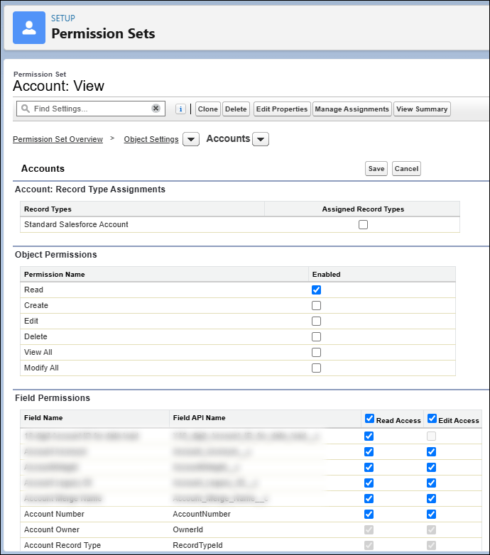 The View Permission Set, which includes Read access to the object, and Read and Edit to all fields on the object.